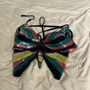 sequin butterfly top with built-in bra